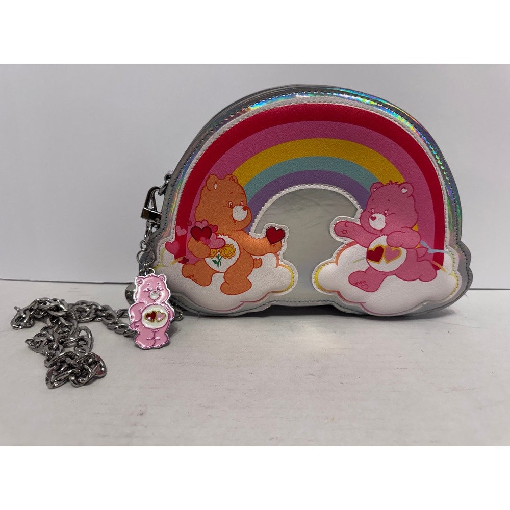 Skinnydip Care Bears Holographic Rainbow Crossbody Bag Purse and charm